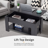 FDW Lift Top Coffee Table with Hidden Compartment and Storage Shelf Wooden Lift Tabletop for Home Living Room Reception Room Office (Black) FDW