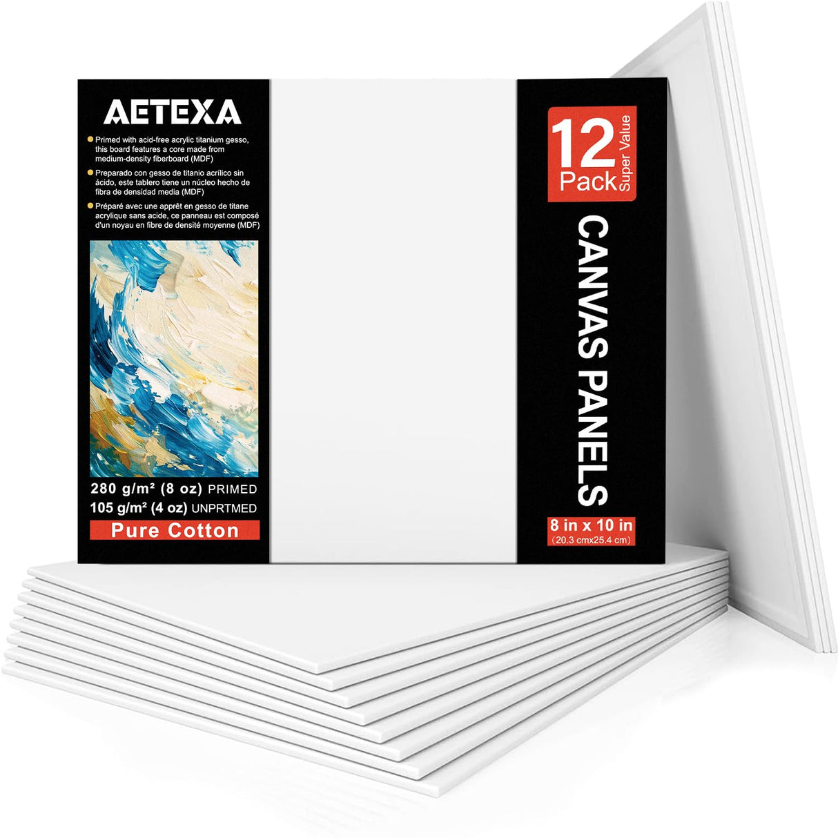 AETEXA Canvases for Painting 8x10 Inch, Canvas Bulk Pack of 12, 8 oz Primed Canvas Panel, Blank Canvas for Painting, Canvas Boards for Painting Acrylic and Oil, Art Supplies for Adults and Teens. AETEXA