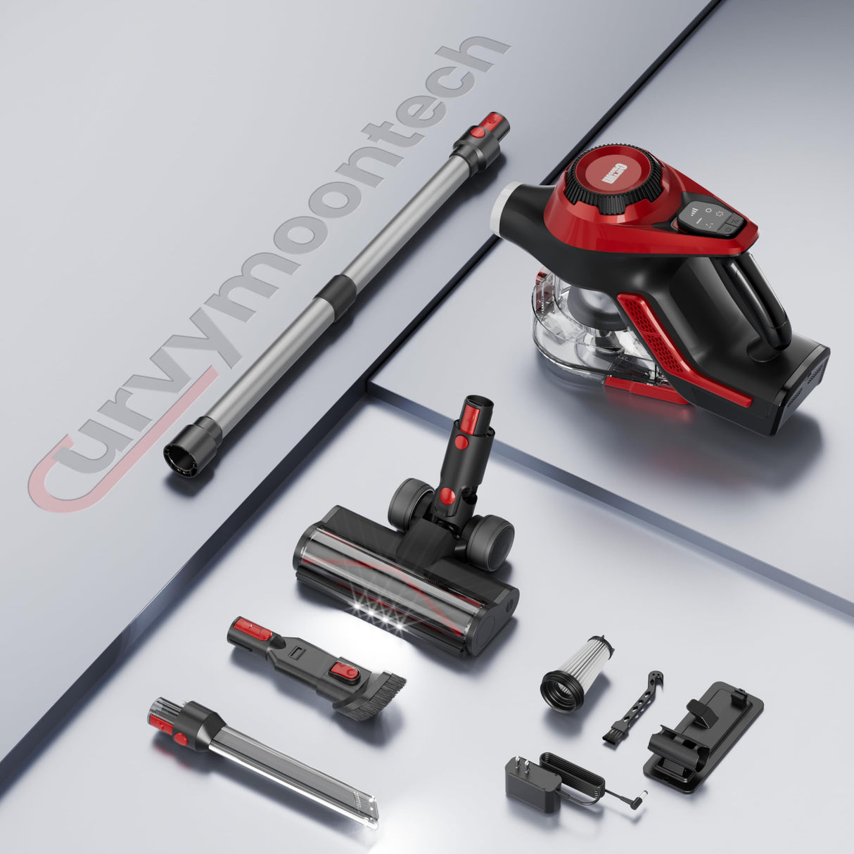 Cordless Vacuum Cleaner, 30Kpa Home Stick Vacuum, Smart Display & 1.5L Dust Cup, 55mins Max Runtime, Rechargeable Lightweight Handheld Vavuum for Pet Hair/Carpet/Hardwood Floor/Car Curvymoontech