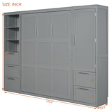 Ball & Cast Murphy Bed Queen Size,Hideaway Wall Chest with Closet and Drawers,Storage Cabinet Bed Frame w/Shelves,can be Folded into a Cabinets,Bedroom Folding Bedframe for Guest Room,Study,Gray Ball & Cast