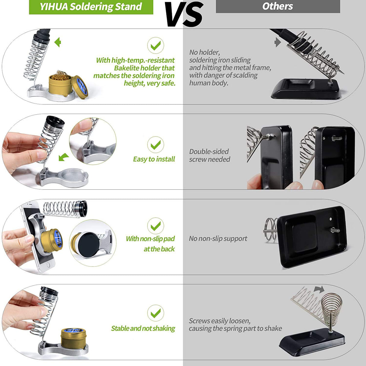 YIHUA 947-III 60W Soldering Iron Kit Adjustable Temperature with Sticky Holder, Tip Cleaner, Cleaning Sponge Power Switch, Operation Indicator, Portable Soldering Kit YIHUA