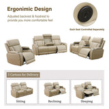 GEBADOL Power Recliner Sofa Set for Living Room,Khaki Leather Reclining Sofas with USB Port,Leather Couch with Power Recliner for Living Room/Apartment/Office GEBADOL