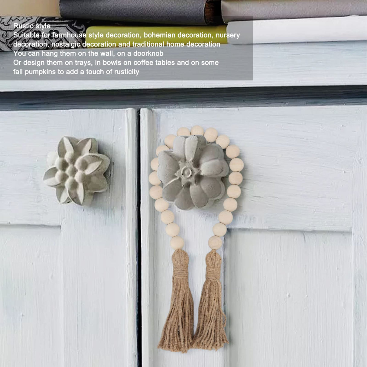 Farmhouse Beads 24in Wood Bead Garland with Tassels Rustic Country Decor Prayer Wall Hanging Bead Decoration for Gifts Ornamen Buachois