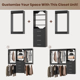 ROOMTEC Modular Closet System, 78" Wall-Mounted Closet Organizer with Drawers and Hanging Rods, Wooden Tower for Walk-In Closets, Wardrobe Storage Kit, Black ROOMTEC