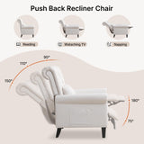 choairy Pushback Recliner Chair, Accent Push Back Chairs Set of 2 with Adjustable Footrest Wingback, Upholstered Linen Reclining Sofa with Side Pocket, Comfy Modern Armchair for Living Room, Beige choairy