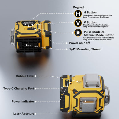 16 Line Laser Level 360 Self Leveling,Professional 4 x 360 Laser Level with Pulse Mode,4D Green Alignment Laser for Construction and Picture Hanging,with 2 Batteries,Magnetic Bracket,Hard Car - WoodArtSupply