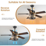 Kviflon Farmhouse Ceiling Fans with Lights and Remote, 48 Inch Indoor Chandelier Ceiling Fan with Light, Crystal Fandelier Ceiling Fans for Living Dining Room Bedroom, Wood Blades, Quiet, Black Kviflon