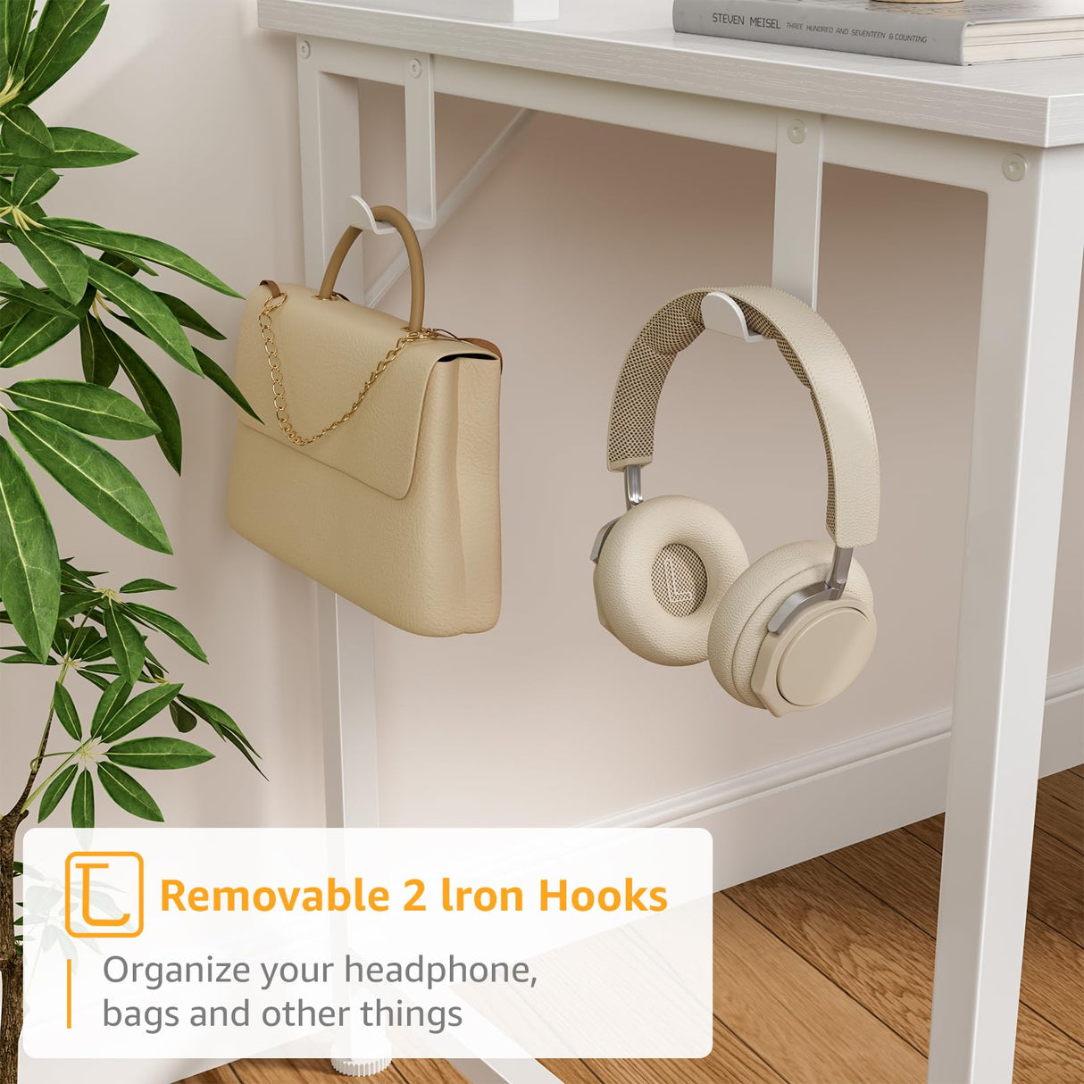 DLISITING White Computer Desk with Hutch & Drawers - Office Study Writing 47 Inch Desk with 3 Drawers Storage Power Outlets, Modern Desk for Bedroom Home Office DLISITING