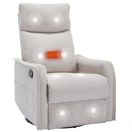 PELUMY Rocker Recliner Chair with Heat Massage - Manual Swivel Recliner for Living Room and Bedroom, 8 Vibration Points, Lumbar Heat, Glider Rocking Chair for Adults (Beige) PELUMY