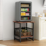 End Table, Industrial Side Table with 2-Tire Storage Shelf, 180LBS Mini Fridge Stand with Adjustable Feet, 18"x18" Wood Night Stand Small Bedside Table with Sturdy Metal Frame for Living Room Bedroom DHMAKER