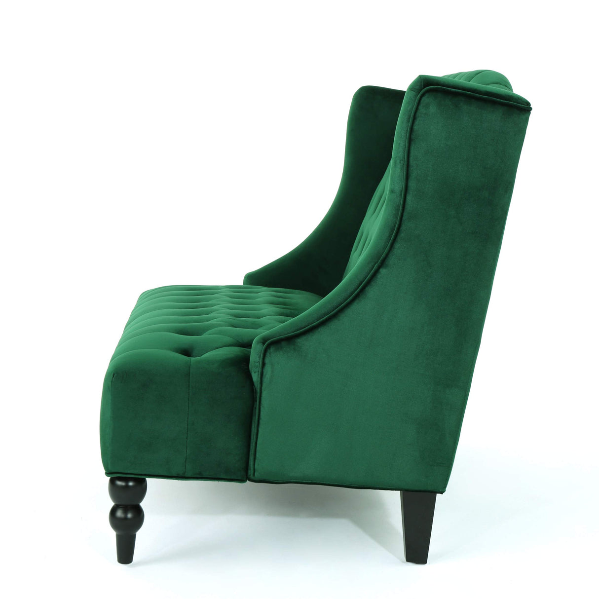 Christopher Knight Home Leora Modern Glam Tufted Velvet Wingback Loveseat, Emerald / Dark Brown Christopher Knight Home