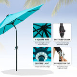 GDY 10Ft Patio Umbrella, Solar Powered 40 LED Lighted Outdoor Table Market Umbrellas with Tilt and Crank, Center Light (Lake Blue)… GDY