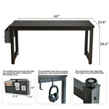 SURMIO Large Computer Desk - 63 Inch Home Office Desk Study Student Writing Table Gaming Desk Wood Modern Simple Table with Storage Bag & Headphone Hooks, Black SURMIO