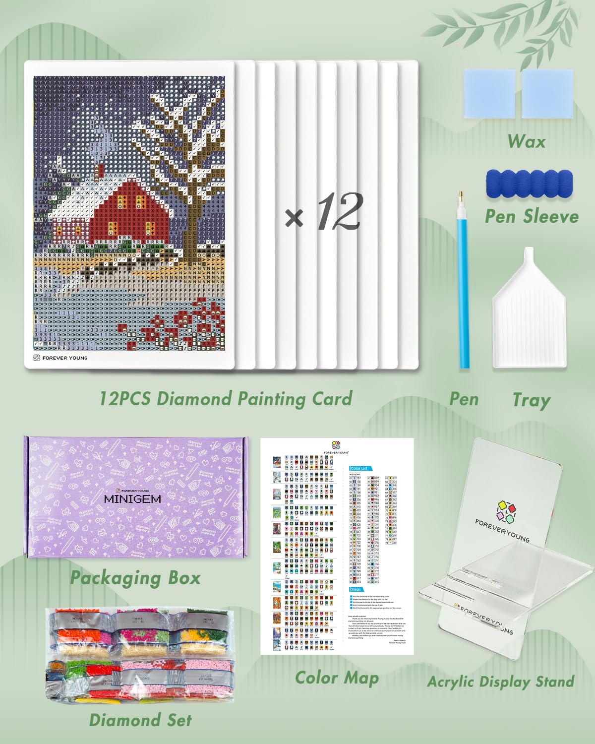 Foreveryoung Minigem Small Diamond Art Kits for Beginners, 12Pcs Square Drill Diamond Painting Kits for Adults 3-Hour Painting, Postcard-Style Mini Diamond Art Kits for Adults 5x7 Inch (Twelve Months) forever young