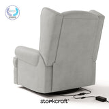 Storkcraft Serenity Upholstered Swivel Glider with USB Charging Port (Steel) – Fully Upholstered Wingback Nursery Glider Recliner with Manual Recline Function, 2 USB Charging Ports, 360 Swivel Base Storkcraft