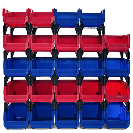 SUGOOE 24 Pack Plastic Stackable Storage Bins, 5.3 x 4.1 x 2.8 Inch Plastic Hanging Stacking Stackable Organizer Storage Rack for Closet, Garage, Office, or Small Parts Organization (Red, Blue) SUGOOE