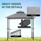 Grill Gazebo 8'x 5' Outdoor Grill Canopy BBQ Gazebo w/Air Vent, Barbecue Gazebo Canopy with 7 Hook Tools for Patio Backyard Barbecue Picnic, Grey FUNG YARD