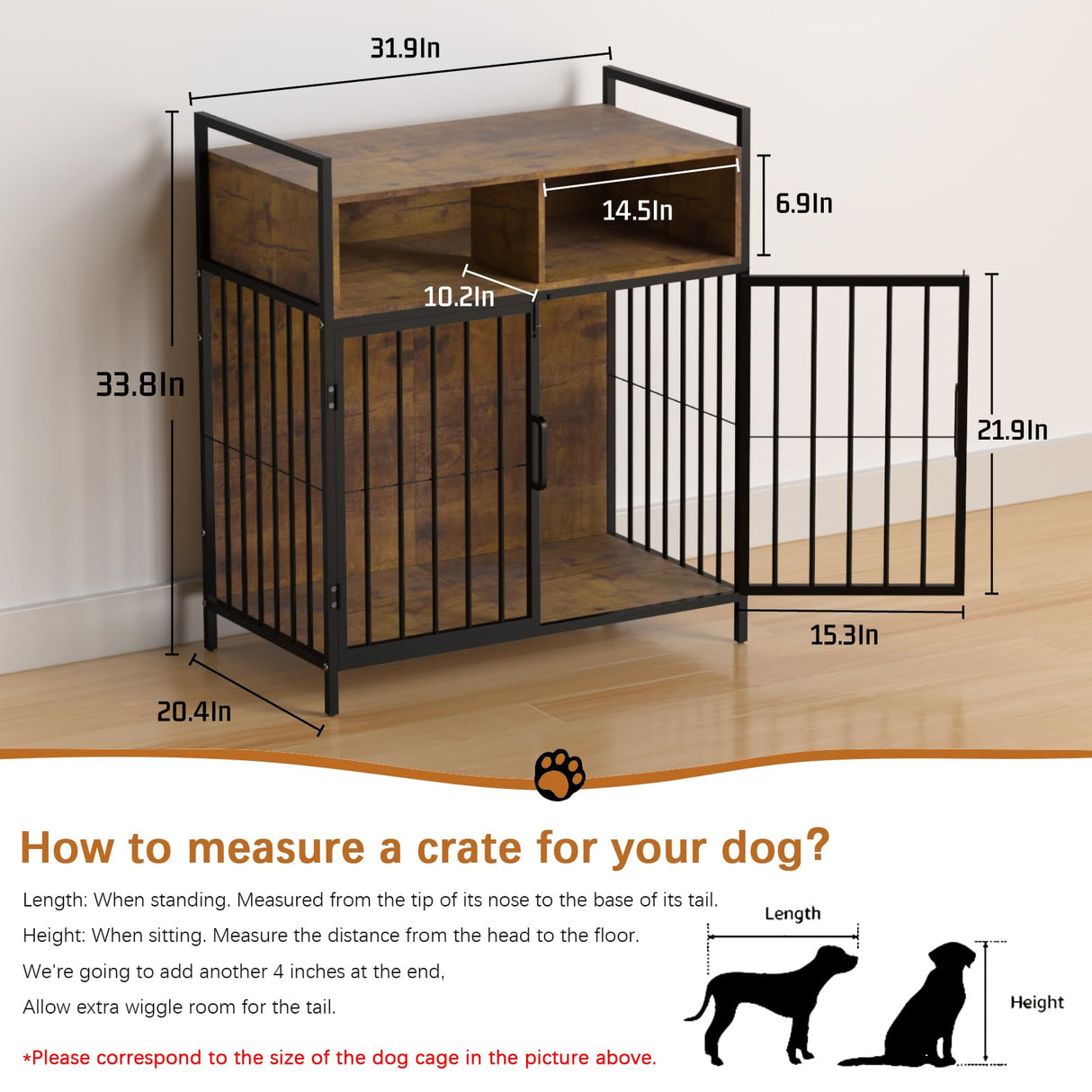 aboxoo 32/40 Inches Furniture Style Dog Crate for Medium Small Dog,Indoor Dog Kennels with Drawers Storage(Rustic Brown) aboxoo