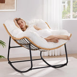 ONBRILL Outdoor Rocking Chairs, Oversized Papasan Rocking Chair Indoors with Padded Cushions, Rattan Wicker Lounge Chair for Living Room, Porch, Patio, Garden ONBRILL