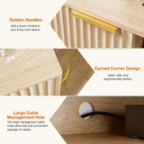 TV Stand for Living Room, Modern Entertainment Center for 55/60/65 inch TVs, Media Consol with Fluted Door Cabinets and Open Shelves, for Bedroom, Oak LCRBOL