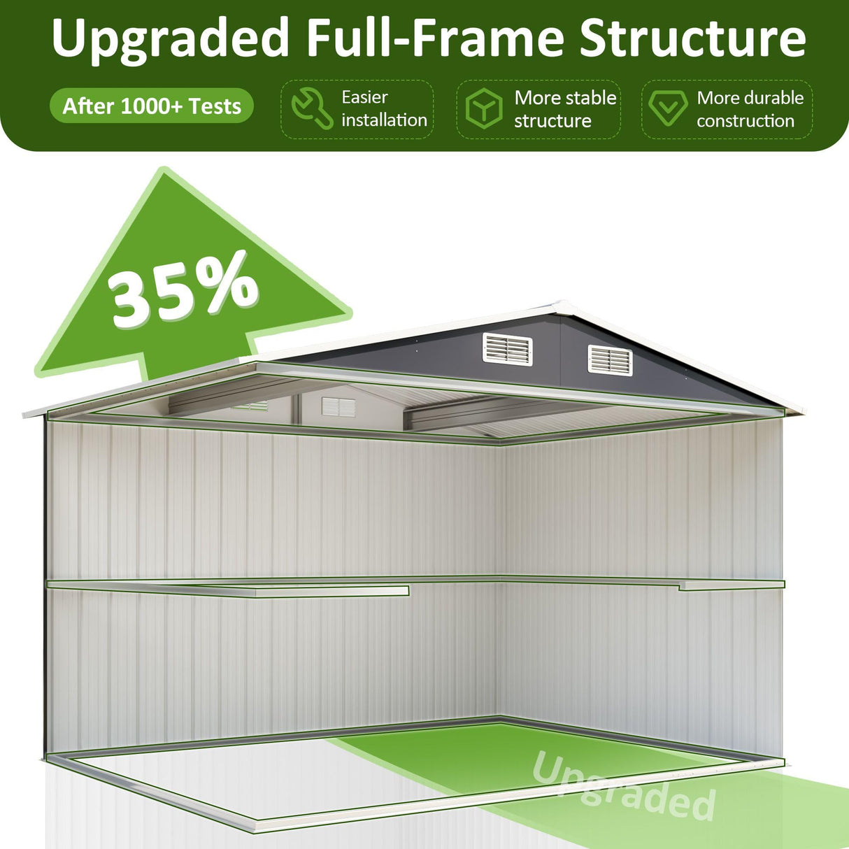 YADSUNY 10x8 FT Outdoor Storage Shed, Metal Garden Tool Shed with Updated Frame Structure and Lockable Doors, Ideal for Backyard Garden Patio Lawn, Grey YADSUNY