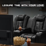 PU Leather Power Wall Hugger Chair Double Reclining Sectional Sofa 2-Seater Loveseat Couch with Center Storage Console & Armrests, USB Port, 4 Cup Holders and LED Light for Living Room RV Theater NicBex