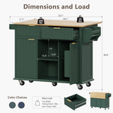 win2win Rolling Kitchen Island with Storage, Portable Kitchen Island with Drop Leaf Breakfast Bar, Modern Farmhouse Kitchens Cart on Wheels with Fluted Design, Towel Rack, Spice Rack, Green win2win