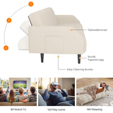 Fadware Faux Leather Couch, Convertible Futon Sofa Bed with Adjustable Backrest, Mid Century Leather Sofa Loveseat with Side Pockets& Metal Leg, Modern Leather Sleeper Sofa for Living Room Bedroom Fadware