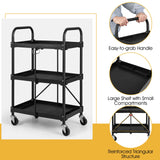 Goplus Folding Utility Cart, 3-Tier Rolling Tool Cart w/Lockable Wheels, 300LBS Capacity, Divided Storage Compartments, Collapsible Metal Service Goplus