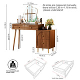 Chrangmay Stylish Corner Vanity desk with mirror and lights,Small makeup vanity with 4 drawers,Modern makeup table with Adjustable Cabinet for Bedroom,Makeup Room,Writing Desk,Brown Chrangmay