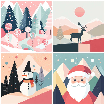 Ginfonr Framed Paint by Numbers Kit for Adults, Christmas Acrylic Paint by Numbers on Canvas, Santa Oil Painting with Brushes, Adults Paint-by-Number Kits for Home Wall Decor (4PCS 8x8inch)