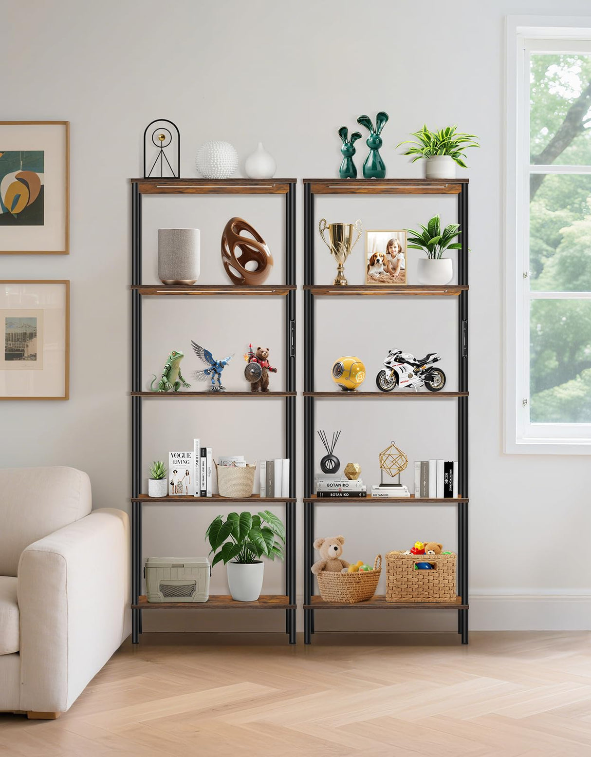 OUTONLIFE 5 Tier Bookshelf with LED Light, Dimmable Bookcase with Touch & Remote Control, 3 Color Temperatures, Tall Modern Display Standing Shelf for Living Room, Bedroom, Home Office (Rustic Brown) OUTONLIFE