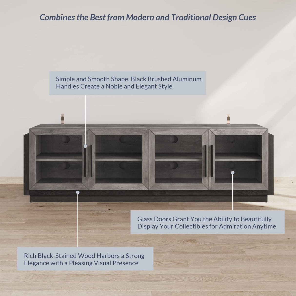 BELLEZE 70" TV Stand for TVs up to 75", Modern TV Cabinet & Entertainment Center with Shelves, Wood Storage Cabinet for Living Room or Bedroom - Brixston (Grey) BELLEZE