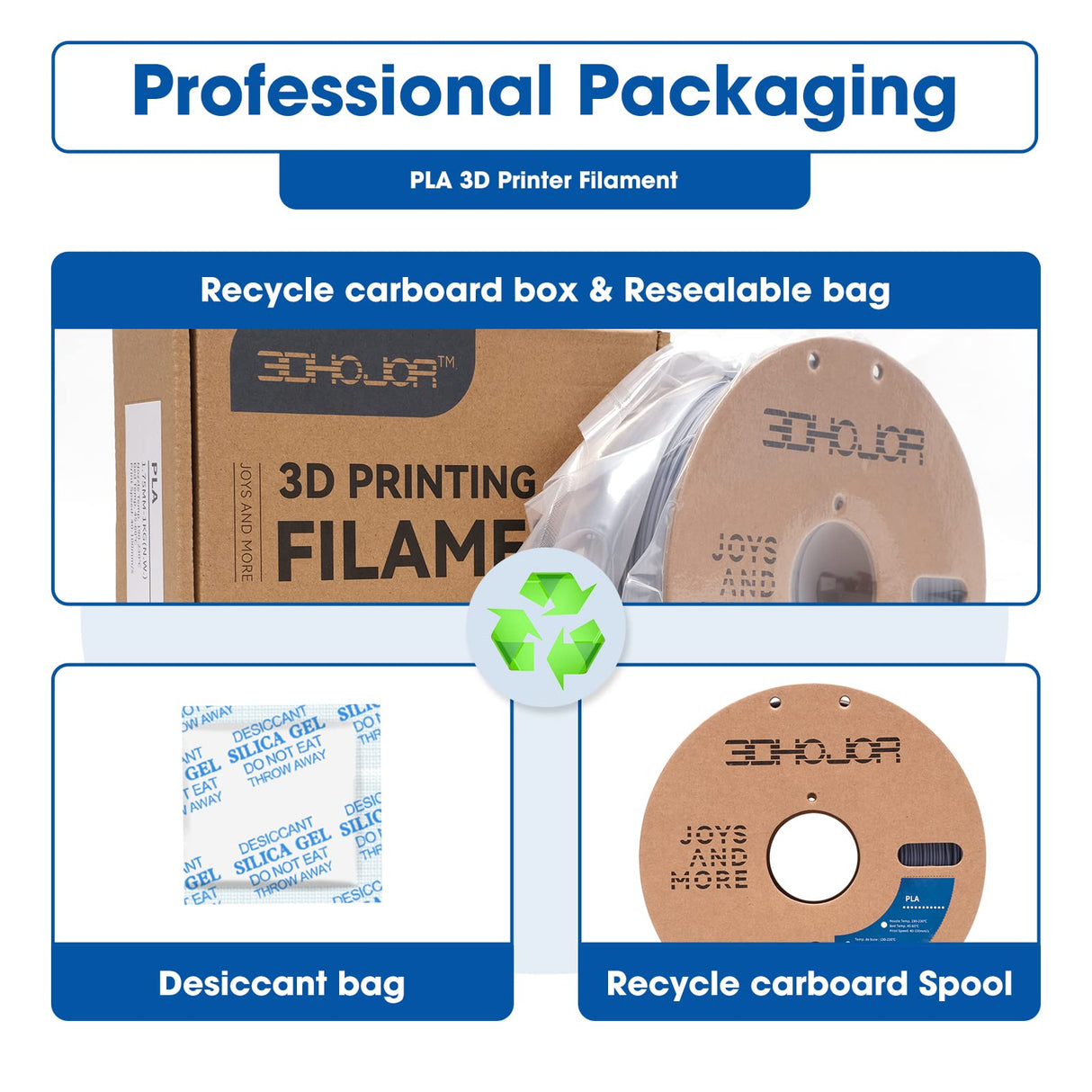 3DHoJor High Speed PLA Filament 1.75mm Grey,3D Printing Filament,1kg Cardboard Spool (2.2lbs), Fit Most FDM 3D Printer,Dimensional Accuracy +/- 0.03 mm,Odor Free, Clog Free, No Brittle Filaments 3DHoJor