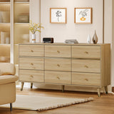 Chrangmay 9 Drawer Dresser,63" Wide Mid Century Modern Chest of Drawers,Wooden Bedroom Drawer Dresser with 9 Storage Drawers for Bedroom, Living Room,with Anti-Tipping Device,Woody Chrangmay