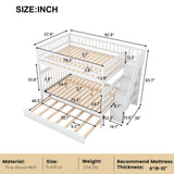 Full Over Full Bunk Beds with Trundle and Stairs Stairway Bunk Bed Frame with Storage Shelves for Kids Teens Adult, Detachable Wood Full Bunk Bed for Boys Girls Adults, White Bellemave
