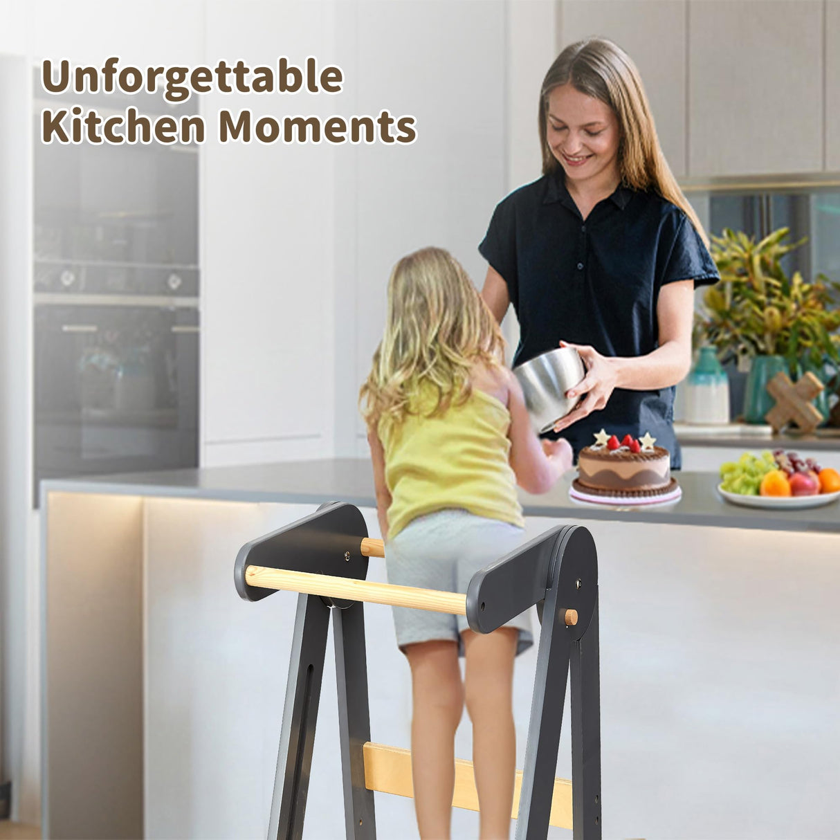 Foldable Toddler Tower Preassembled Kitchen Step Stool, Folding Tower for Learning with 3 Adjustable Heights Montessori Toddler Standing Tower Collapsible Step Stool for Kids 1-6y GY NAT TDKDHoming