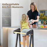 Foldable Toddler Tower Preassembled Kitchen Step Stool, Folding Tower for Learning with 3 Adjustable Heights Montessori Toddler Standing Tower Collapsible Step Stool for Kids 1-6y GY NAT TDKDHoming