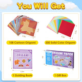 308 Sheets Origami Paper Kit for Kids Ages 5-8 8-12 with Guiding Book DIY Art and Crafts Supplies Kits for Girls and Boys Square Easy Fold Paper Travel Activities Birthday Christmas Gifts WOJASAL