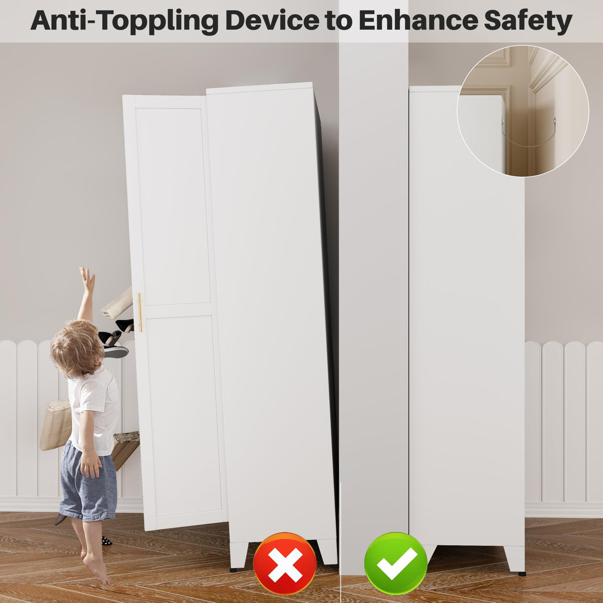 winiowa Metal Armoire Wardrobe Closet with 2 Mirror Doors, 71"' Wardrobe Cabinet with Adjustable Shelves and Hanging Rod, Clothing Storage Cabinet Closet with Mirror for Bedroom-White winiowa