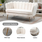 Anwick 59" Small Modern Chenille Loveseat Sofa, 2-Seater Sofa with Gold Metal Legs, Small Couch with Flower Shaped Back for Living Room Bedroom Office (Beige) Anwick