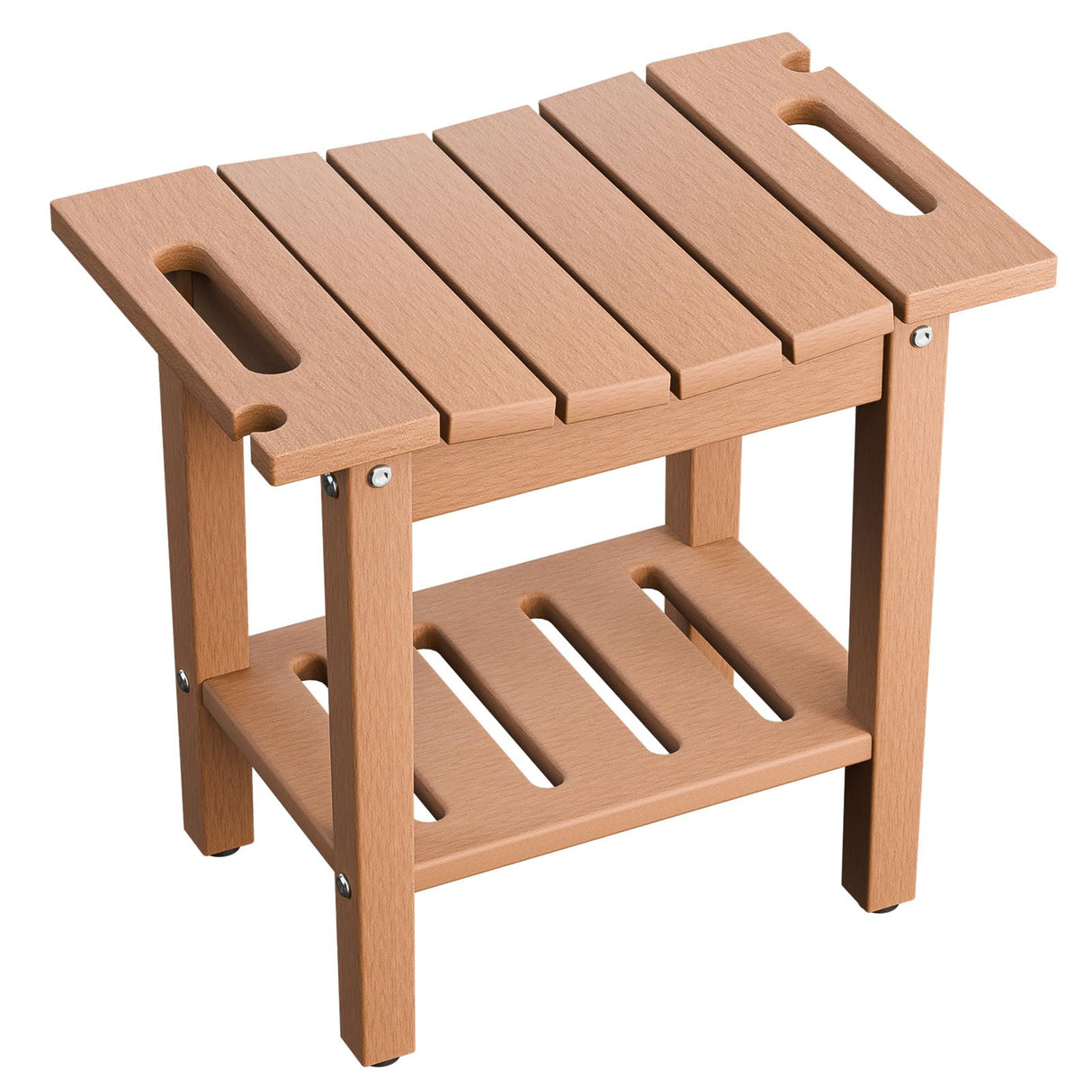 VINGLI 18 Inch HDPE Outdoor Patio Garden Small Bench Seat, Waterproof Shower Bench, Backless HDPE Stools Chairs for Inside Shower, Outdoor Short Stools (Teak) VINGLI