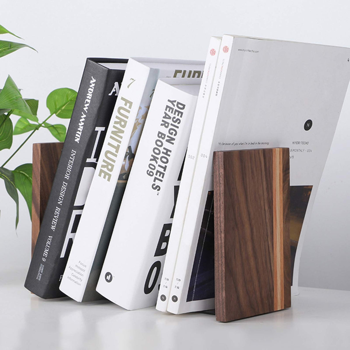 Muso Wood Artist Bookends, Decorative Bookshelf Book Ends Heavy Duty Bookends Desktop Organize Books Wooden Book Ends for Home Office Kitchen 6"x4" Walnut 4pcs muso wood