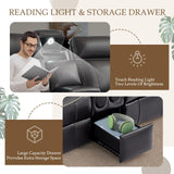 Neptane Power Reclining Loveseat with LED Reading Light/Storage Drawer/Bluetooth Speakers, Power Loveseat Recliner Sofa, Wall Hugger Reclining Loveseat with Outlets(Black, 2 Seat with Console) Neptane