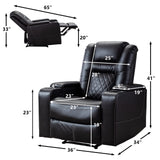 CANMOV Electric Power Recliner Chair with USB Ports and Cup Holders, Breathable Leather Home Theater Seating with Hidden Arm Storage (Black) CANMOV