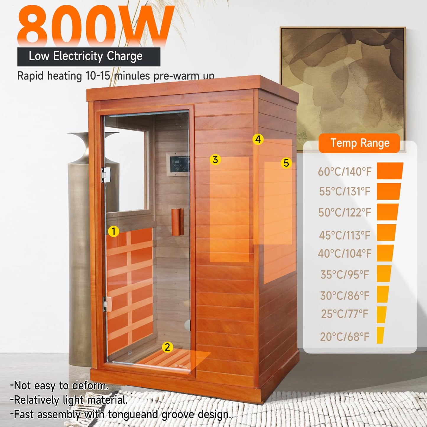 Sauna, Far Infrared Saunas for Home 1 Person Wood Sauna Okoume 800W/110V Low Emf Dry Sauna Indoor Sauna Room with Tempered Glass Door/Speakers/Air Hole and LED Lighting - 35.2*27.6*61.6 IN