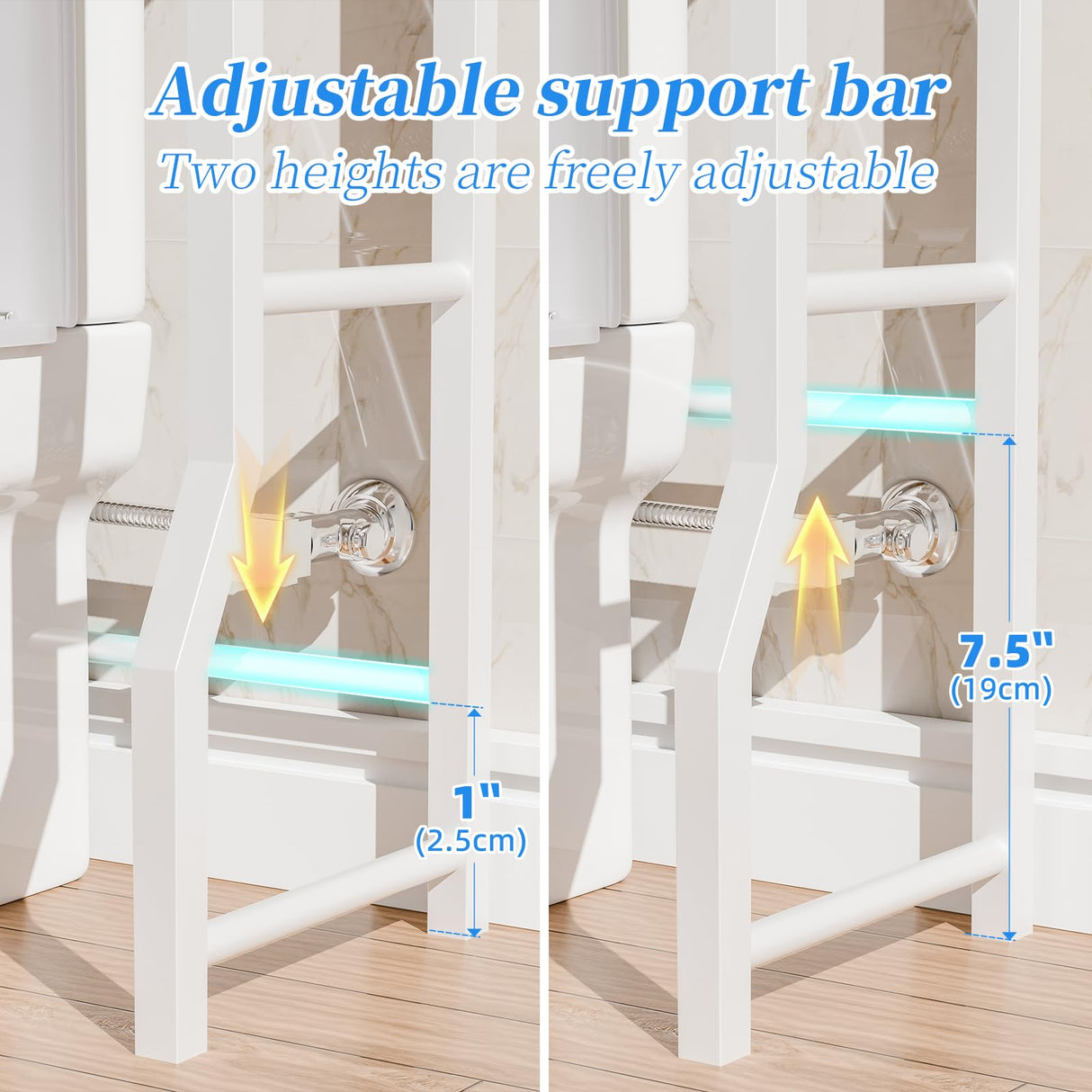 Simple Trending 4 Tier Over The Toilet Storage with Drawers, Heavy Duty Bathroom Stand Organizer Metal Shelves for Laundry, White Simple Trending