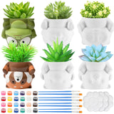 Chuangdi 6 Sets DIY Ceramic Succulent Pots Animal Ceramics to Paint Small Paint Your Own Ceramic Pots DIY Unpainted Planters with Drainage Hole Color Paints Paintbrushes Palettes for Craft Activity Chuangdi