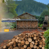LANTRO JS Outdoor Firewood Racks 129.9", Firewood Storage Shed, Wood Sheds, Firewood Shelter, Log Holder with Roof LANTRO JS