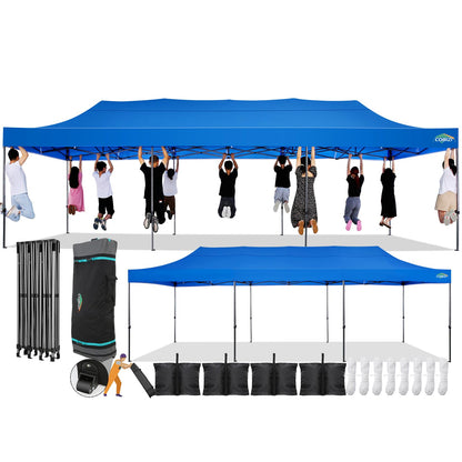 COBIZI 10x30 Pop Up Canopy without Sidewall,Heavy Duty Canopy UPF 50+ All Season Wind Waterproof Commercial Outdoor Wedding Party Tents for Parties Canopy Gazebo with Roller Bag(10 x 30 ft Bl - WoodArtSupply